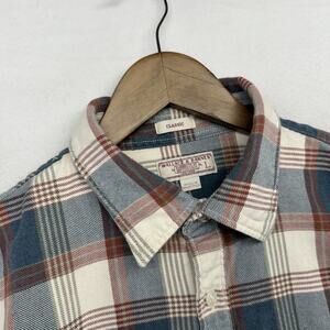 Wallace Barnes Flannel Shirt men's large Blue Beige Plaid Check Midweight Work
